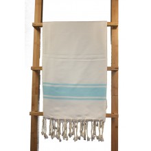 Fouta plate bicolore blanc rayures turquoise (1x2m)