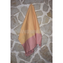 Fouta nid d'abeille rose saumon rayée rose (100x200 cm)