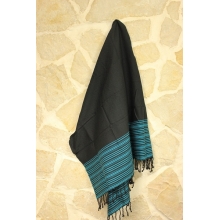 Fouta nid d'abeille noir rayures turquoise (1x2m)