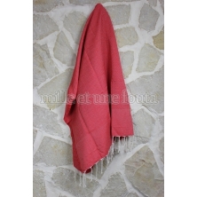 Fouta Nid d'abeille unie rouge (100x200 cm)