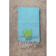 Coffret cadeau Fouta "Le fraicheur" Fouta nid abeille bleu iceberg 1x2m+ savon citron vert 100gr