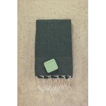 Coffret Fouta "L'Homme classique" Fouta nid abeille uni vert bouteille 1x2m+ savon verveine 100gr