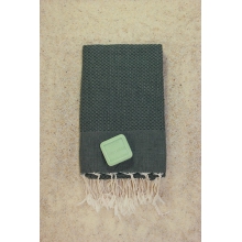 Coffret Fouta "L'Homme classique" Fouta nid abeille uni vert bouteille 1x2m+savon verveine 100gr