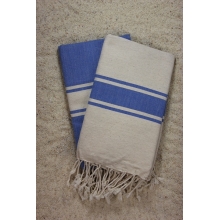 Duo de foutas bleu breton &lin (1x2m) 1 fouta bleu breton, rayures lin  1 fouta Lin, rayures bleu breton