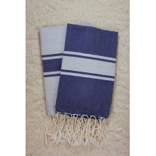 Duo de foutas gris clair&bleu marine(1x2m) 1 fouta gris clair, rayures bleu marine 1 fouta bleu marine, rayures gris clair 