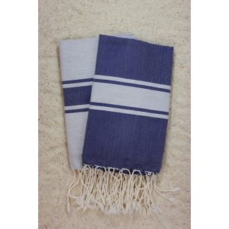 Duo de foutas gris clair&bleu marine(1x2m) 1 fouta gris clair, rayures bleu marine 1 fouta bleu marine, rayures gris clair 