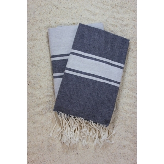 Duo foutas gris&gris clair (1x2m) 1 fouta gris clair, rayures gris anthracite 1 fouta gris anthracite, rayures grises clair 