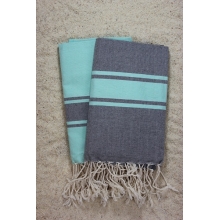 Duo foutas gris & turquoise (1x2m) 1 fouta gris, rayures turquoise  1 fouta turquoise, rayures grises 