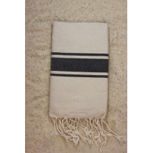 Fouta plate Bicolore lin rayures noir (1x2m) Exclusivité Mille et une fouta
 COLORIS-Beige