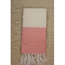 Fouta nid d'abeille beige rayures orange sanguine (1x2m)