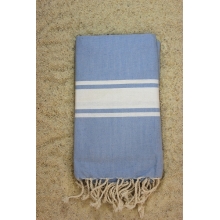 Fouta plate bleu doux rayures blanches (1x2m)