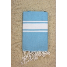 Fouta plate bleu turquoise rayures blanches (1x2m)
