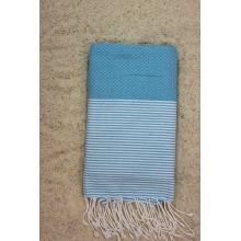 Fouta nid d'abeille bleu turquoise rayures blanches (1x2m)