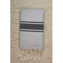 Fouta plate Bicolore gris clair rayures gris anthracite (1x2m) Exclusivité Mille et une fouta