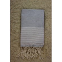 Fouta nid d'abeille gris pâle rayures blanches (1x2m)