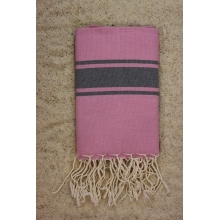 Fouta plate Bicolore rose bonbon rayures grises (1x2m) Exclusivité Mille et une fouta