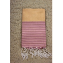 Fouta nid d'abeille rose saumon clair rayures rose bonbon (1x2m)