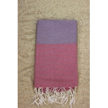 Fouta nid d'abeille mauve rayures rouge (1x2m)