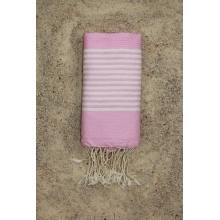 Fouta enfant nid d'abeille rose Bonbon rayures blanches 70x140 cm