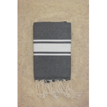 Fouta plate gris foncé rayures blanches (1x2m)