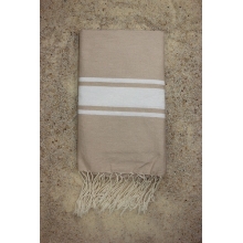 Fouta plate beige sable rayures blanches (1x2m)