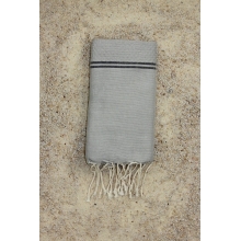 Fouta nid d'abeille  Modèle Adèle 70x140cm Fond gris grège, rayures gris anthracite