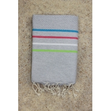 Fouta nid d'abeille Modèle Laura 1x2m Fond gris clair, Exclusivité Mille et une fouta