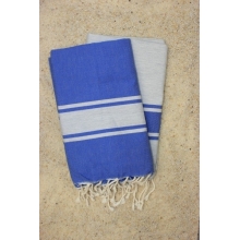 Duo foutas bleu breton&gris clair (1x2m) 1 fouta bleu breton, rayures gris clair 1 fouta gris clair, rayures bleu breton