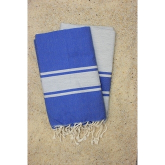 Duo foutas bleu breton&gris clair (1x2m) 1 fouta bleu breton, rayures gris clair 1 fouta gris clair, rayures bleu breton