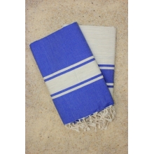 Duo foutas bleu intense&lin (1x2m) 1 fouta bleu intense, rayures lin 1 fouta lin, rayures bleu intense