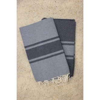 Duo foutas gris anthracite&gris (1x2m) 1 fouta gris anthracite, rayures gris 1 fouta gris, rayures gris anthracite