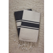 Duo de foutas noir & lin (1x2m) 1 fouta noir, rayures lin  1 fouta lin, rayures noir 