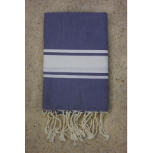 Fouta plate bleu myosotis rayures blanches (1x2m)