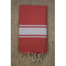 Fouta plate rose corail rayures blanches (1x2m)