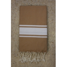 Fouta plate marron cappuccino rayures blanches (1x2m)