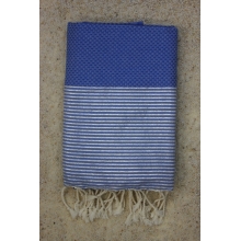 Fouta nid d'abeille bleu intense rayures lurex argenté (1x2m)