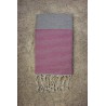 Fouta nid d'abeille gris clair rayures rose fushia (1x2m)