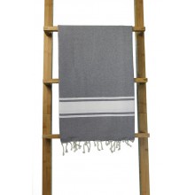 Fouta plate gris foncé rayures blanches