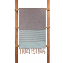 Fouta nid d'abeille Diane Gris clair et bleu turquoise