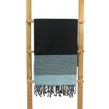 Fouta nid d'abeille Diane 1x2m Noir et bleu turquoise , Exclusivité Mille et une fouta