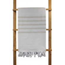 Fouta éponge blanche rayures beiges