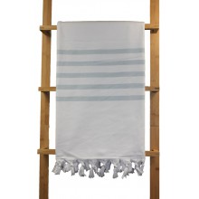 Fouta éponge blanche rayures grises 1x1,80m