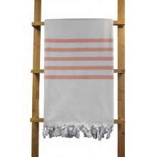 Fouta éponge blanche rayures abricot