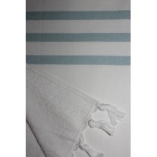 Fouta éponge blanche rayures vert d'eau