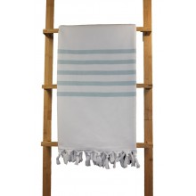 Fouta éponge blanche rayures vert d'eau