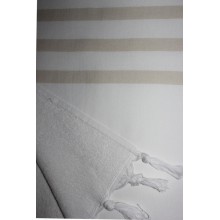 Fouta éponge blanche rayures beiges 1x1,80m