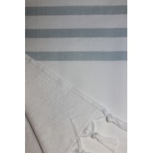 Fouta éponge blanche rayures grises 1x1,80m