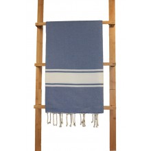 Fouta plate bleu "jean" rayures blanches