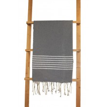 Fouta plate gris foncé rayures lurex argenté