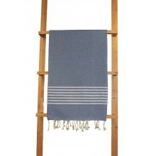 Fouta plate bleu "jean" Rayures lurex argenté (1x2m)